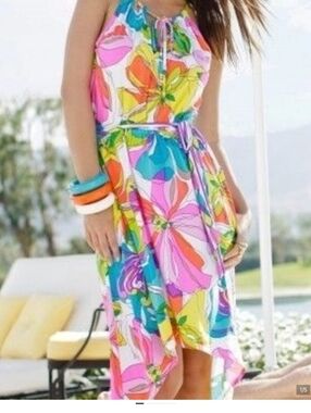 3pc Bright Floral Tankini Swim Set And Multicolor Matching Dress